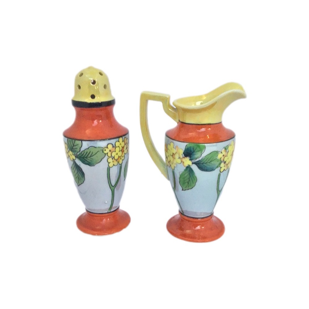 Vintage Lusterware Breakfast Set,Sugar shaker and creamer,hand painted,1940,MCM